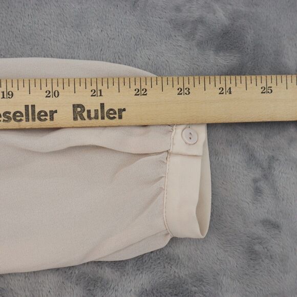 FOREVER 21 Shirt Womens S Pink Long Balloon Sleeve VNeck Sheer Pleated Blouse - Picture 5 of 14